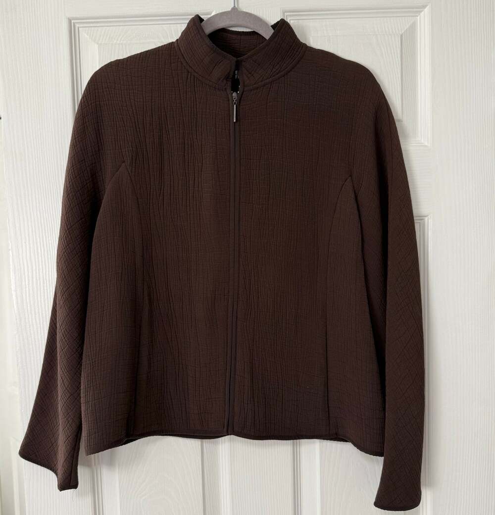 Eileen Fisher Women's Stand Collar Silk Blend Textured Jacket Size Medium